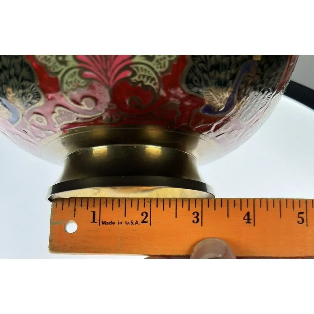 Vintage Enesco Imports Enameled Solid Brass Peacock‎ Bowl Made in India (8c7)